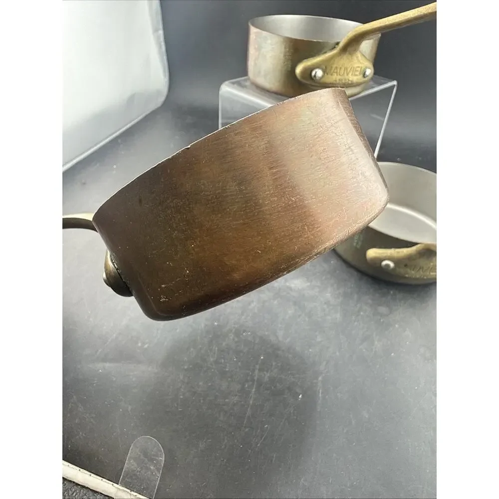 Mauviel 1830 France Copper Mini Saucepan Set of 3 Brass Handle M'Minis Lined 9cm